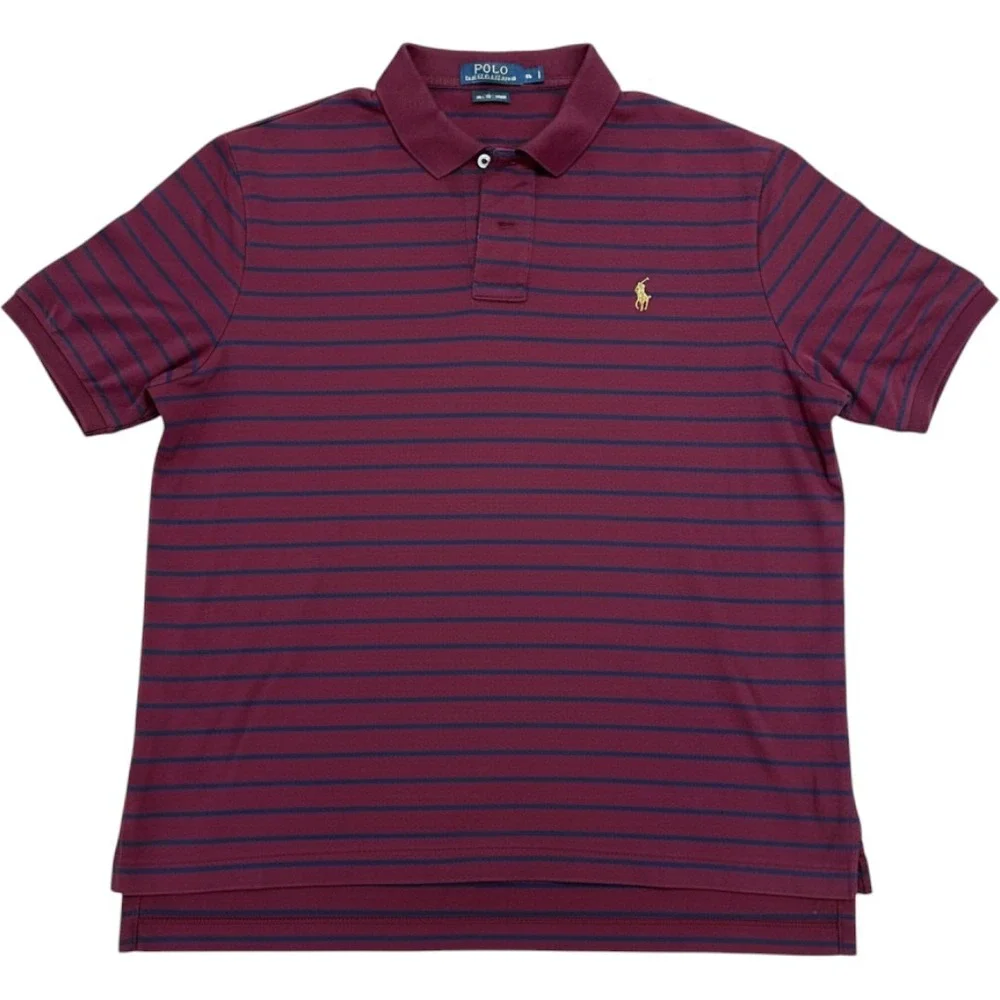Polo Ralph Lauren Mens XL Pima Soft Touch Striped Polo Shirt Burgundy Navy Blue